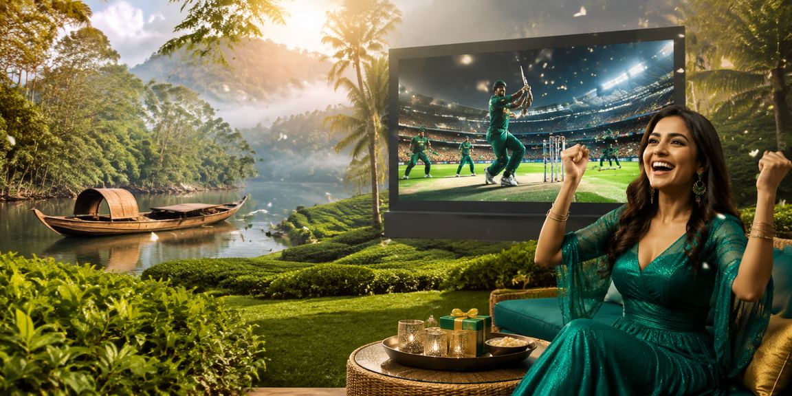 সিলেটের চা বাগানের পটভূমিতে মোবাইলে ক্রিকেট বেটিংয়ের উত্তেজনাপূর্ণ মুহূর্ত